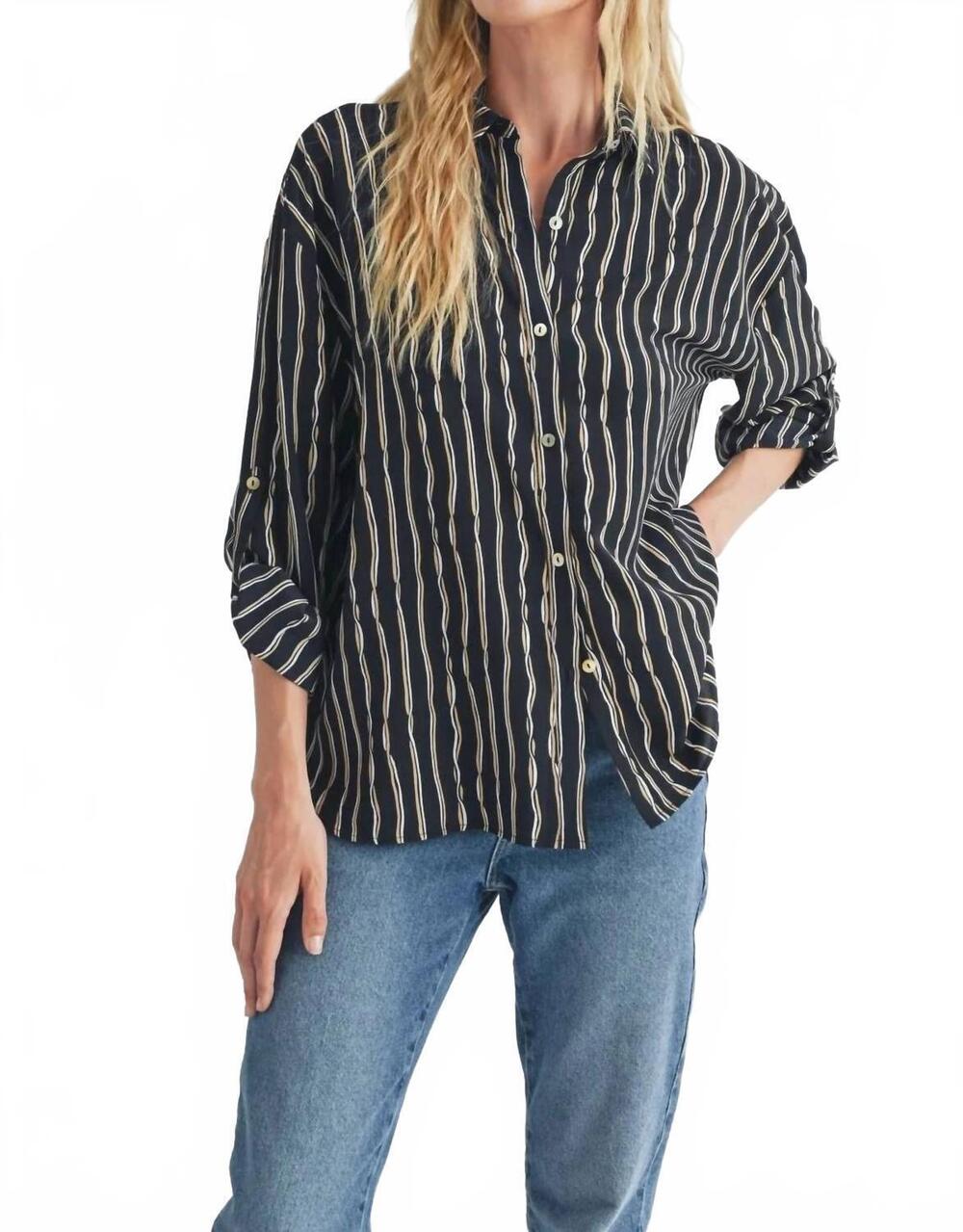NEW FUN 2 FUN kennie striped button down blouse in black